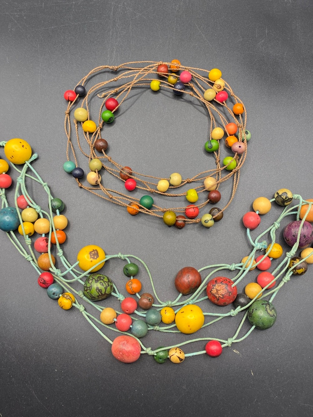 Indie Boho Natural Açaí Seed Beads Pair Of Hand Knotted Necklaces